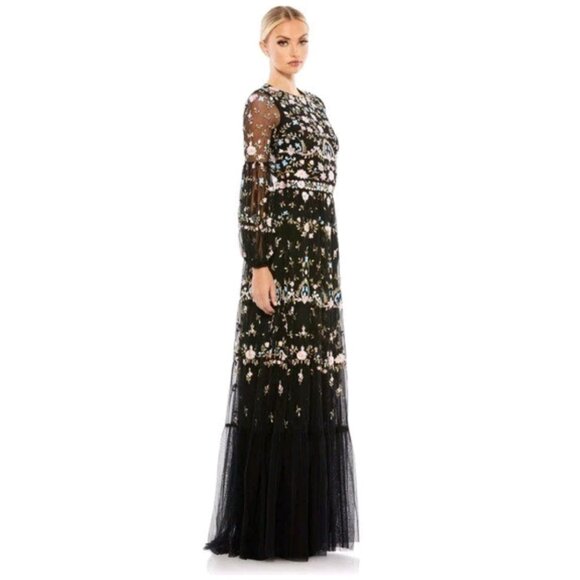 NEW Mac Duggal Embroided High Neck Illusion SleeveGown - Picture 10 of 12